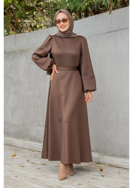 Luvi Pufy Dalgıç Balon Kollu Elbise-Kahve indirimleri