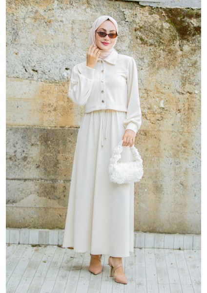 Missa Fitilli Ceket Jile Elbiseli Takım-Bej