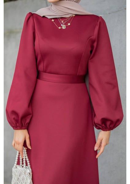 Luvi Pufy Dalgıç Balon Kollu Elbise-Kırmızı fiyatları