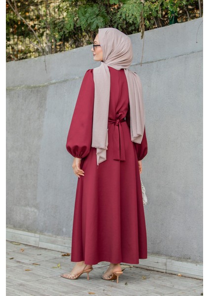 Luvi Pufy Dalgıç Balon Kollu Elbise-Kırmızı modelleri