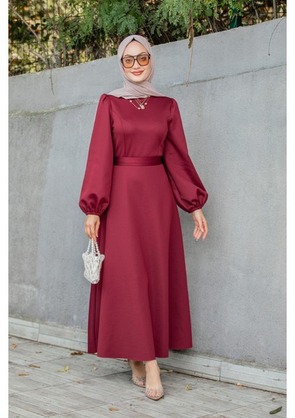 Luvi Pufy Dalgıç Balon Kollu Elbise-Kırmızı fırsatları