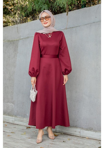 Luvi Pufy Dalgıç Balon Kollu Elbise-Kırmızı indirimleri