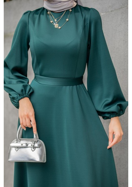 Luvi Pufy Dalgıç Balon Kollu Elbise-Zümrüt fiyatları