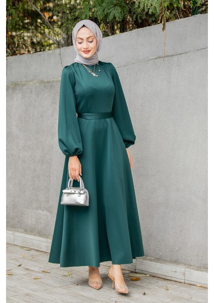 Luvi Pufy Dalgıç Balon Kollu Elbise-Zümrüt fırsatları