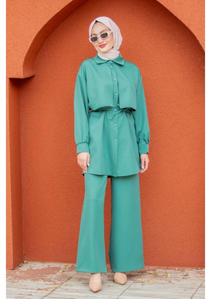 Mist Krep Tunik Pantolon Takım-Mint
