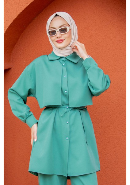 Mist Krep Tunik Pantolon Takım-Mint fiyatları