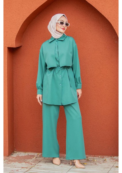 Mist Krep Tunik Pantolon Takım-Mint fırsatları