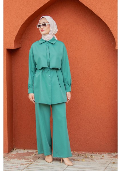 Mist Krep Tunik Pantolon Takım-Mint indirimleri