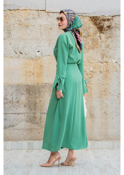 Krep Anvelop Bağlamalı Etek Bluz Takım-Mint fırsatları