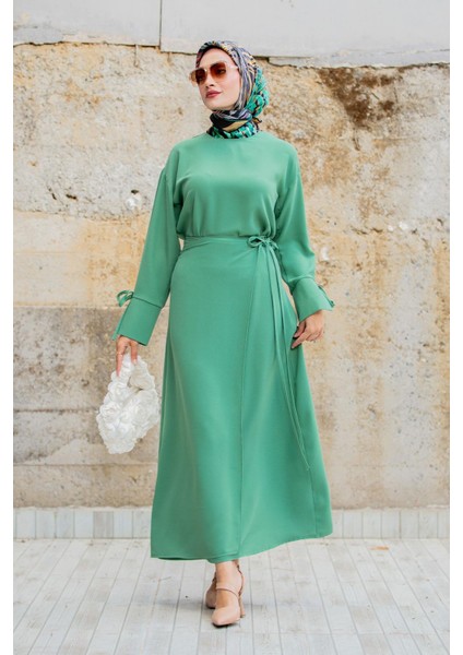 Krep Anvelop Bağlamalı Etek Bluz Takım-Mint indirimleri