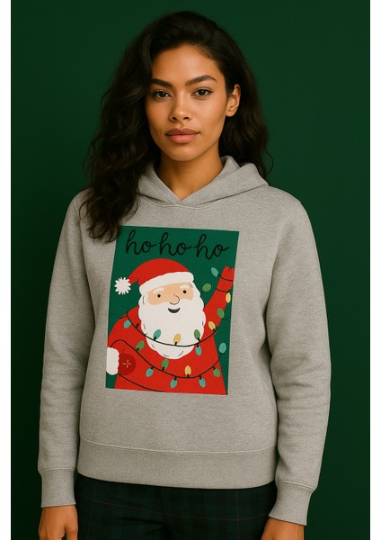 Yılbaşı Temalı Noel Baba Baskılı Kapüşonlu 3 Iplik Şardonlu Sweatshirt – Özel Koleksiyo