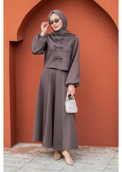 Fiyonk Detaylı Pufy Dalgıç Etek Bluz Takım-Khv fırsatları