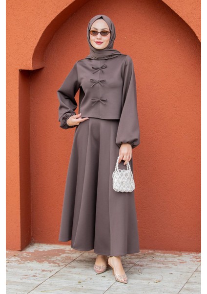 Fiyonk Detaylı Pufy Dalgıç Etek Bluz Takım-Khv indirimleri