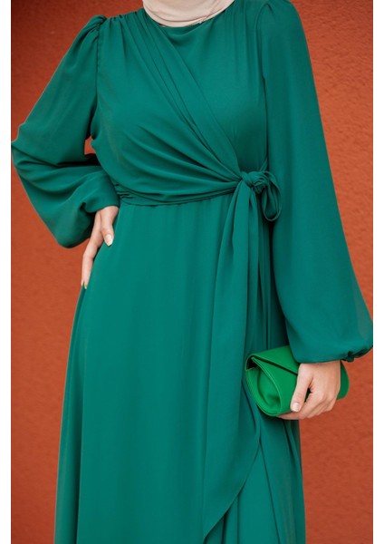 Narin Mat Şifon Tesettür Abiye-Zümrüt fiyatları