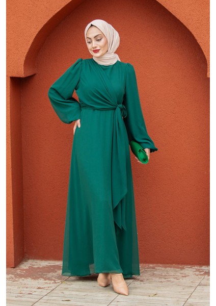Narin Mat Şifon Tesettür Abiye-Zümrüt fırsatları