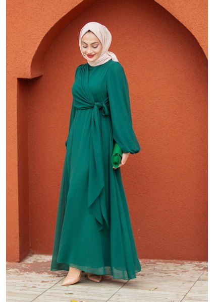 Narin Mat Şifon Tesettür Abiye-Zümrüt indirimleri