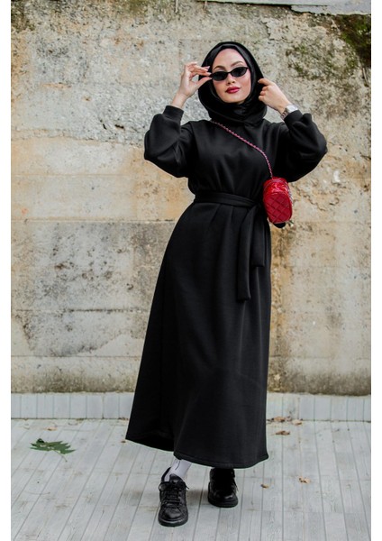 Üç Iplik Şardonlu Kapşonlu Spor Elbise-Siyah modelleri