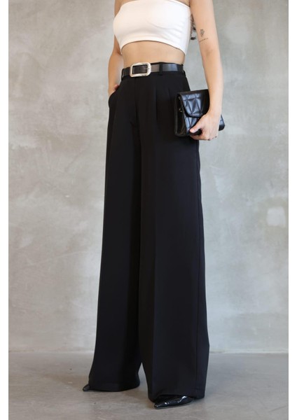 Kadın Palazzo Pileli Pantolon Ithal Doubleface Kumaş Yüksek Kaliteli Ürün Yüksek Bel Kemerli