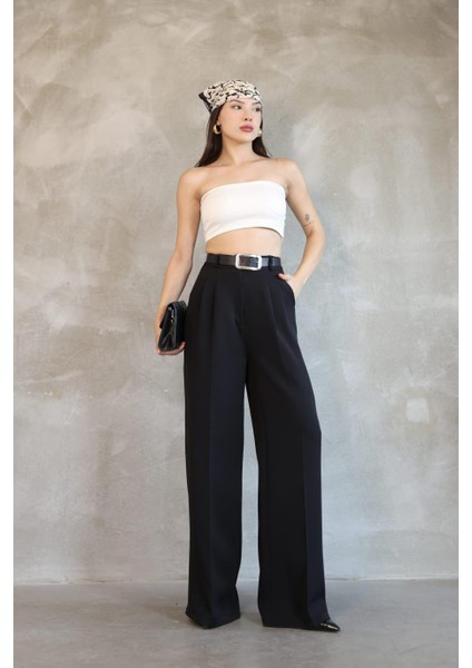 Kadın Palazzo Pileli Pantolon Ithal Doubleface Kumaş Yüksek Kaliteli Ürün Yüksek Bel Kemerli fiyatları