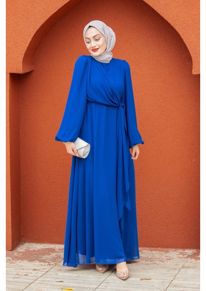 Narin Mat Şifon Tesettür Abiye-Saks