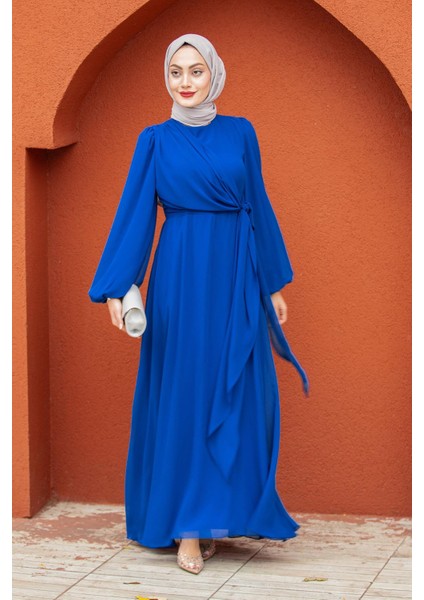 Narin Mat Şifon Tesettür Abiye-Saks indirimleri