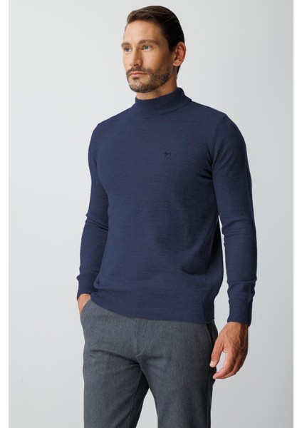 Mavi Standart Fit Dar Kalıp Yarım Balıkçı Düz Triko fiyatları