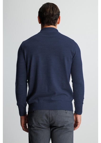 Mavi Standart Fit Dar Kalıp Yarım Balıkçı Düz Triko modelleri