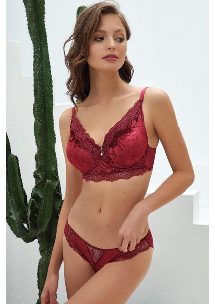 Kadife Balenli Destekli Dolgulu Dantelli Büstiyer Sütyen ve Slip Takım fiyatları