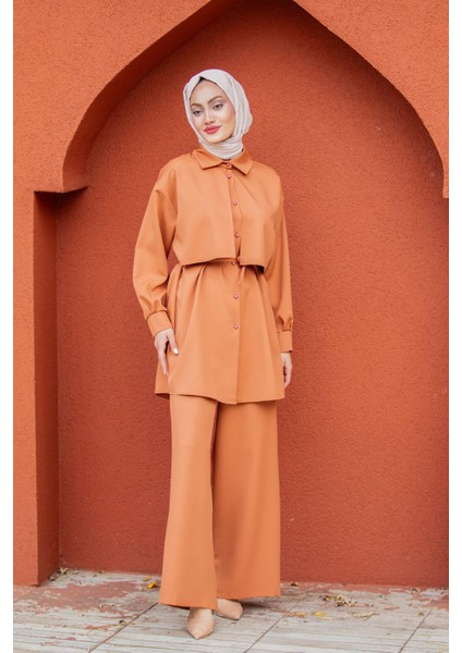 Mist Krep Tunik Pantolon Takım-Turuncu