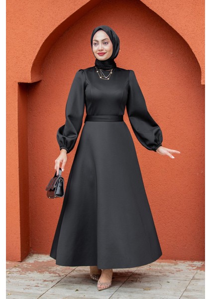 Luvi Pufy Dalgıç Balon Kollu Elbise-Siyah modelleri