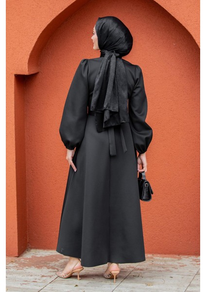 Luvi Pufy Dalgıç Balon Kollu Elbise-Siyah fırsatları