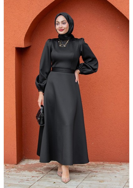 Luvi Pufy Dalgıç Balon Kollu Elbise-Siyah indirimleri