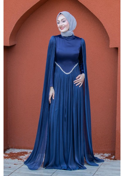 Nida Drapeli Taşlı Tesettür Abiye-Laci