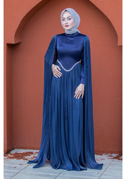 Nida Drapeli Taşlı Tesettür Abiye-Laci modelleri