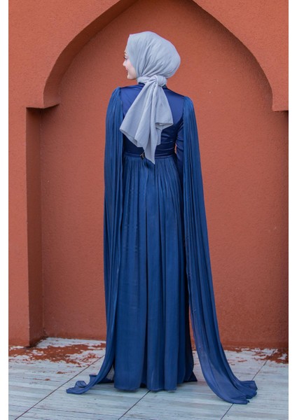 Nida Drapeli Taşlı Tesettür Abiye-Laci fırsatları