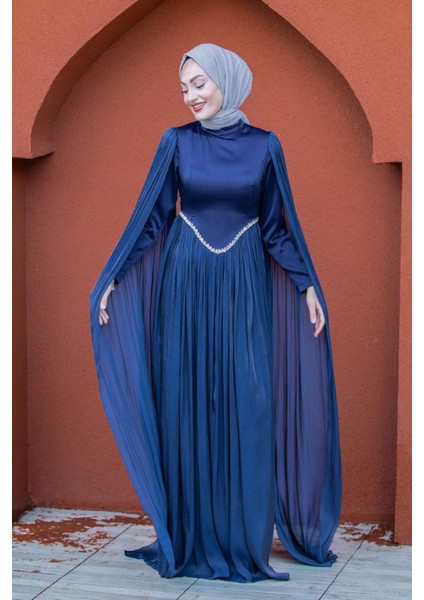 Nida Drapeli Taşlı Tesettür Abiye-Laci indirimleri