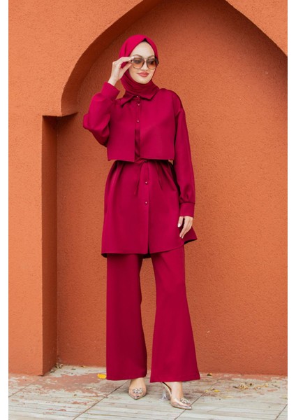Mist Krep Tunik Pantolon Takım-Bordo modelleri