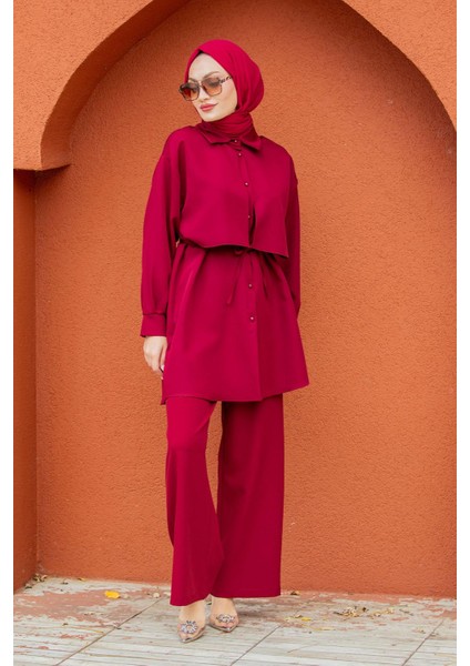 Mist Krep Tunik Pantolon Takım-Bordo fırsatları