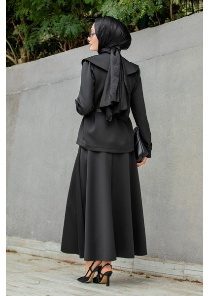 Pufy Dalgıç Ceket Etek Kemerli Takım-Siyah modelleri