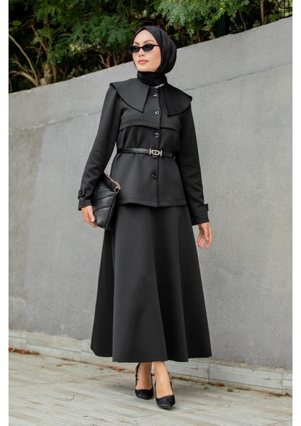 Pufy Dalgıç Ceket Etek Kemerli Takım-Siyah fırsatları