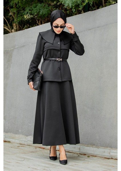 Pufy Dalgıç Ceket Etek Kemerli Takım-Siyah indirimleri