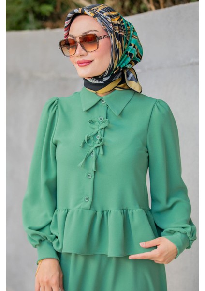 Emy Krep Fırfır Bluz Etekli Takım-Mint fiyatları