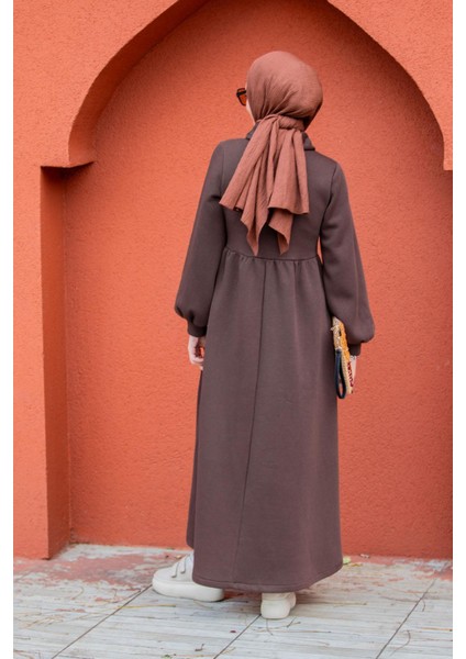 Fermuarlı Üç Iplik Şardonlu Sweat Elbise-Kahve fırsatları