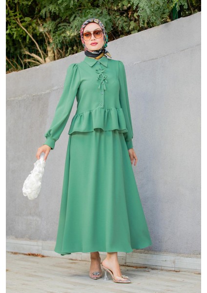 Emy Krep Fırfır Bluz Etekli Takım-Mint fırsatları