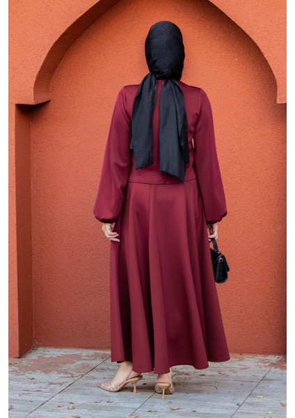 Fiyonk Detaylı Pufy Dalgıç Etek Bluz Takım-Bordo modelleri