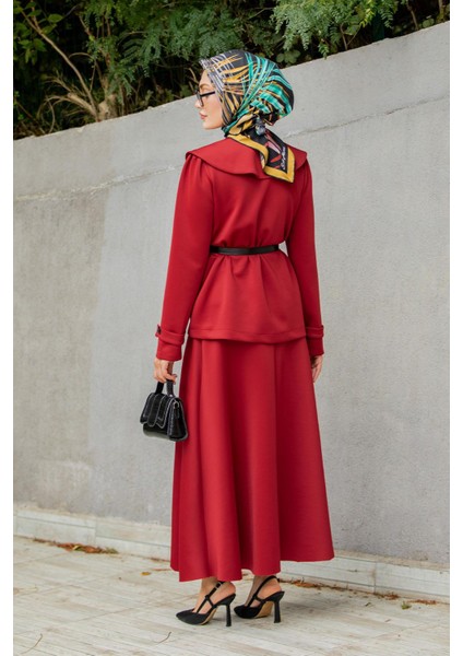 Pufy Dalgıç Ceket Etek Kemerli Takım-Bordo fırsatları