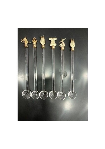 El Yapımı Cam Çay Kaşığı Altın Karışık 12 Adet