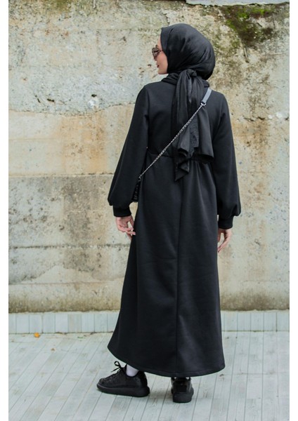 Yakalı Üç Iplik Spor Robalı Elbise-Siyah fırsatları