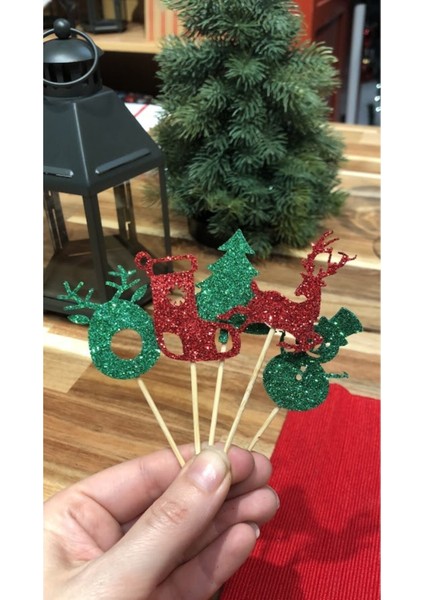 Yılbaşı Temalı Renkli Simli Eva Kürdan Seti, 10 Adet, Eğlenceli ve Şık Süsleme Için fiyatları