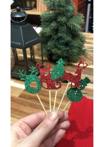 Yılbaşı Temalı Renkli Simli Eva Kürdan Seti, 10 Adet, Eğlenceli ve Şık Süsleme Için modelleri